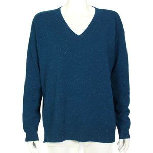 CAZZUAL 100% Cashmere Teal Speckled V-Neck Kickback Sweater Womens sz 4 /577